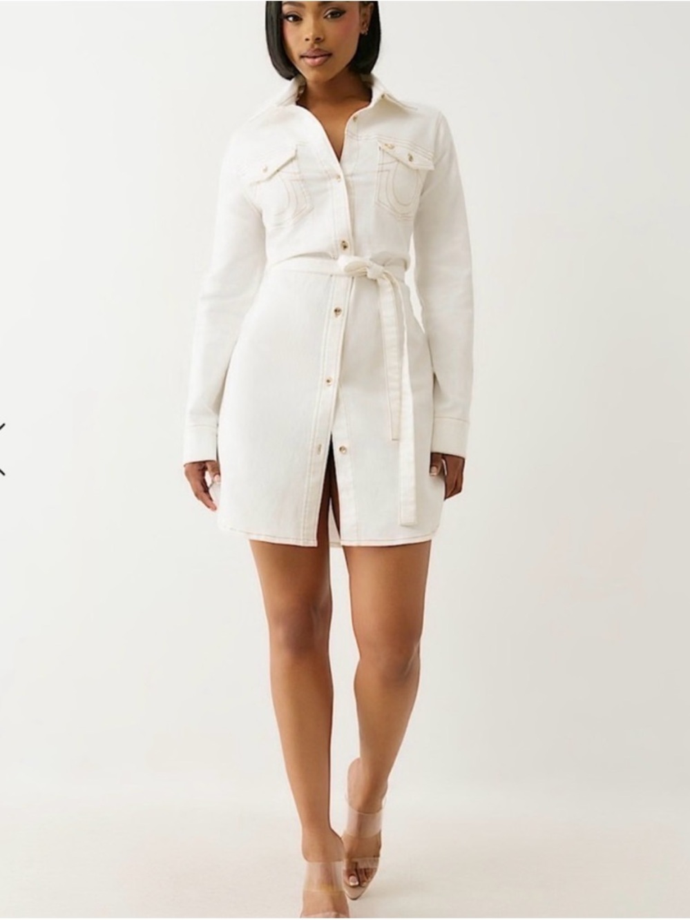 True Religion Ivory Long Sleeve Jean Shirt Dress - Picture 2 of 6